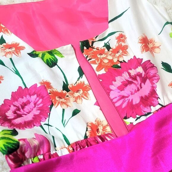 Eliza J Floral Spring Pink & White Bow Belt Scoop-Neck Dress - Picture 9 of 11